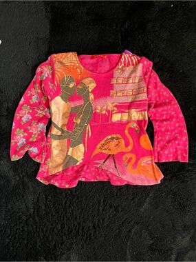 Vintage Noun Paris Graphic Top, Floral with Flamingo & Couple Design